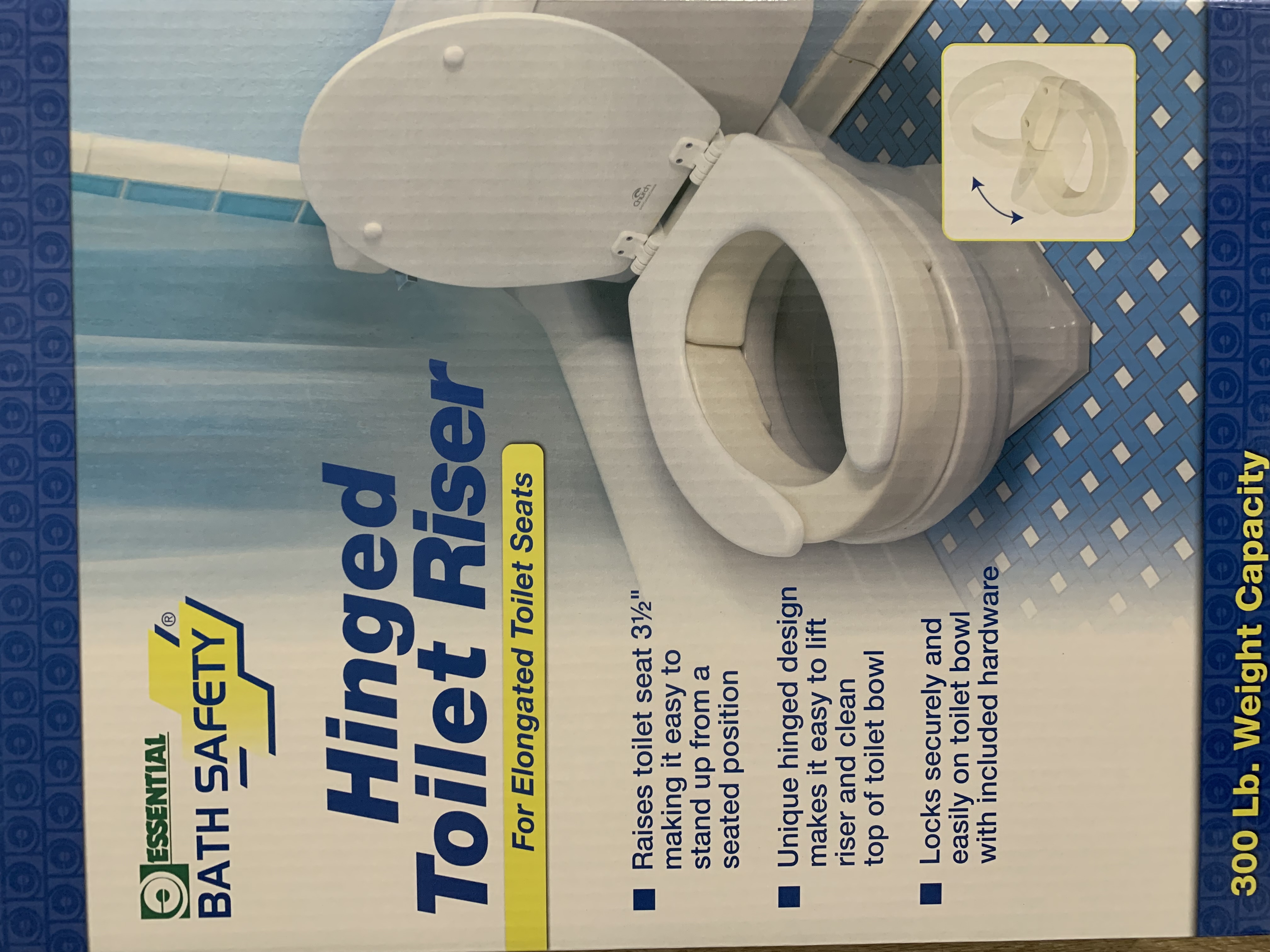 B5085 Toilet Seat Riser with Arms Elongated Hinged Retail Box