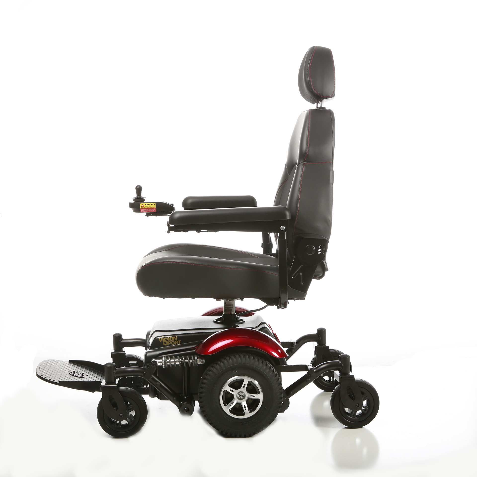 P326A Vision Sport Power Wheelchair sideview red