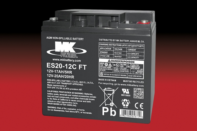 ES20-12C-FT MK 12 Volt 20 AMP Flat Top Sealed Lead AGM Battery