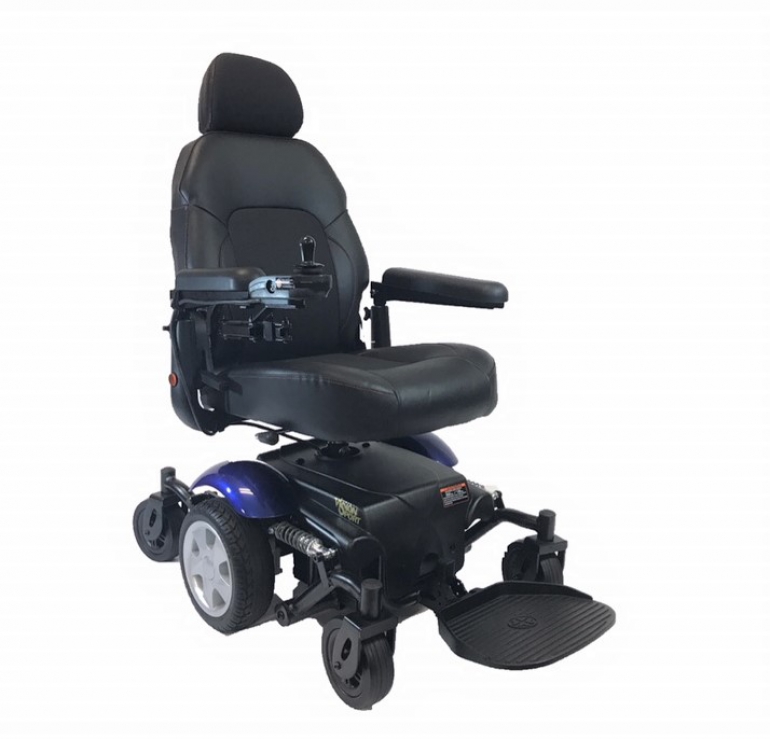 P326A Vision Sport Power Wheelchair turn view blue